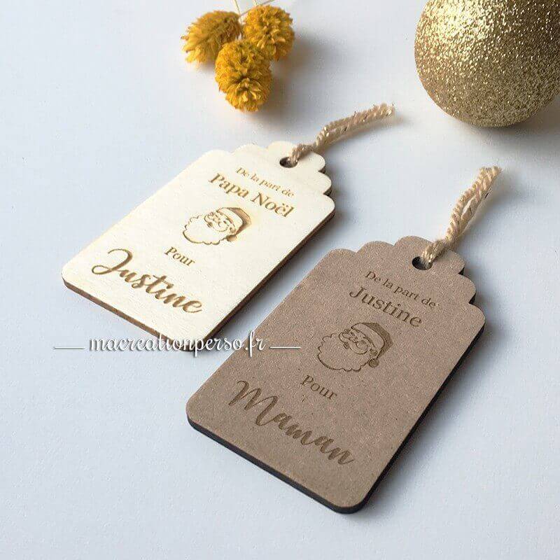 Etiquette personnalisée en bois pour cadeau de Noël - macreationperso