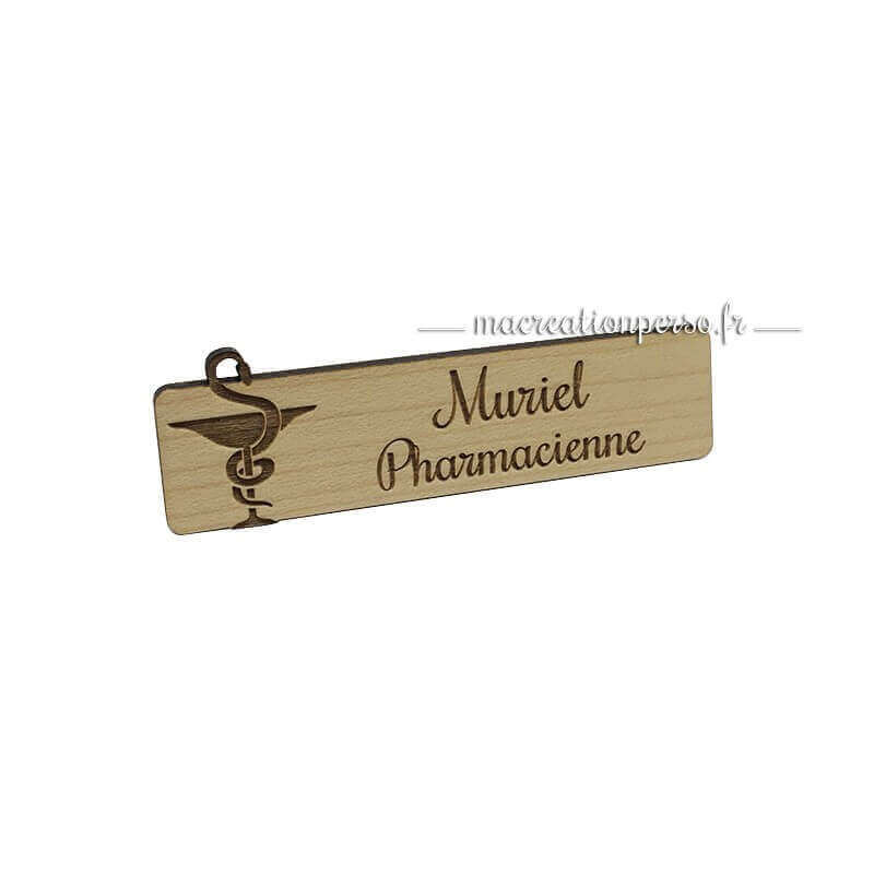 Insigne en bois Docteur en pharmacie gravé Muriel