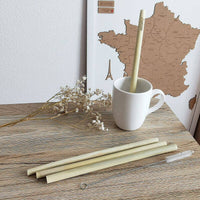 Lot de 4 pailles personnalisées en Bambou + goupillon -  Pailles épaisses