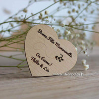 Magnet coeur en bois personnalisé gravé pour Maman