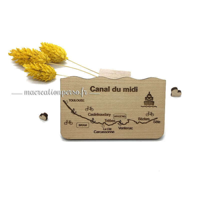 Magnet original en bois parcours canal du midi