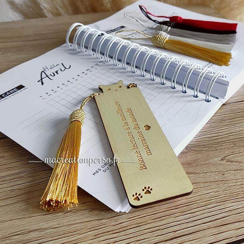 Marque page chat personnalisé avec pompom texte gravé