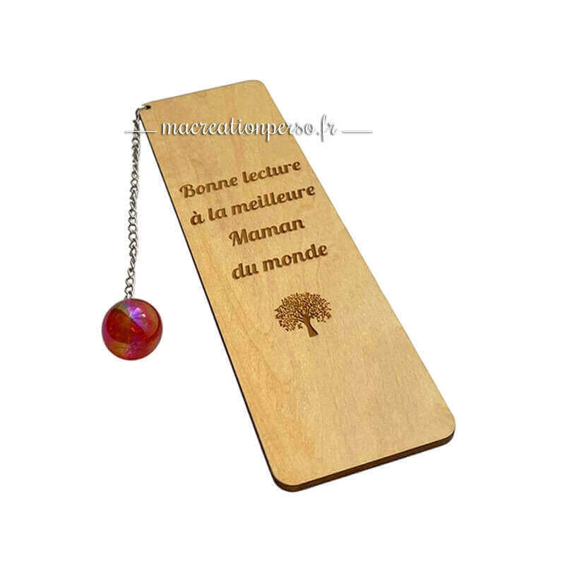 Marque-page gravé pour maman chaine et perle rouge