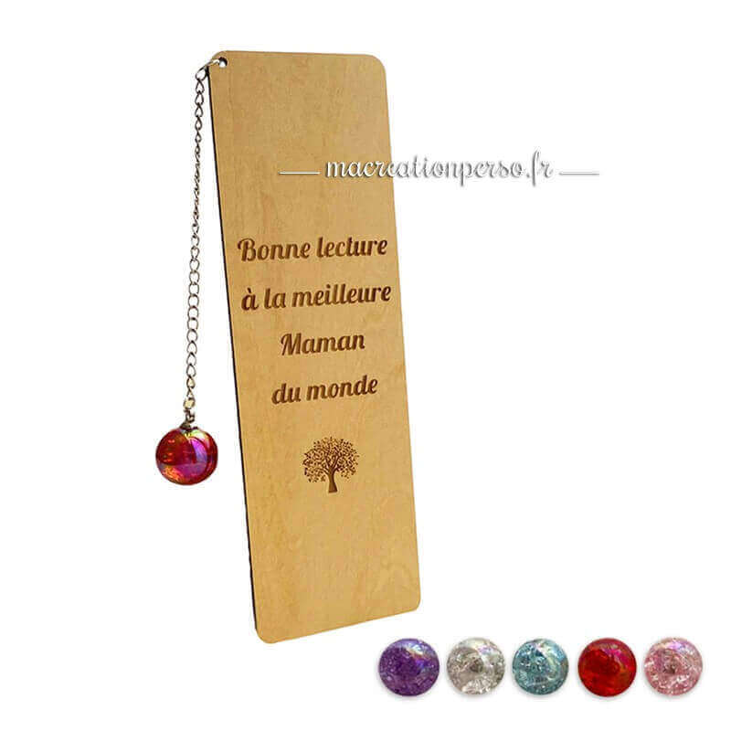 Marque-page personnalisé en bois pour maman perle rouge