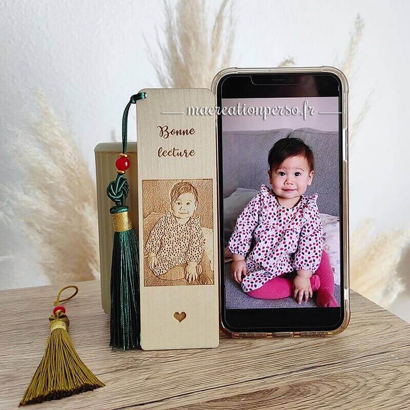Marque page photo personnalisé enfant en bois