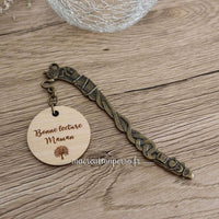 Marque-pages fête des mères gravé thème théière avec rond en bois vernis personnalisé