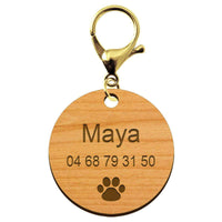 Médaille pour animal de compagnie en bois personnalisé mousqueton doré