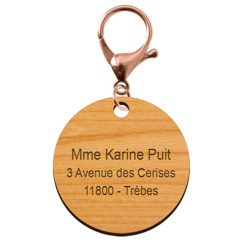 Médaille pour animal de compagnie en bois personnalisé mousqueton rose
