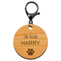 Médaille pour animal de compagnie en bois à personnaliser 40 mm mousqueton noir