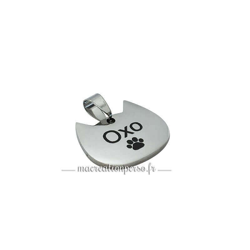 Médaille animal de compagnie tête de chat en métal argenté