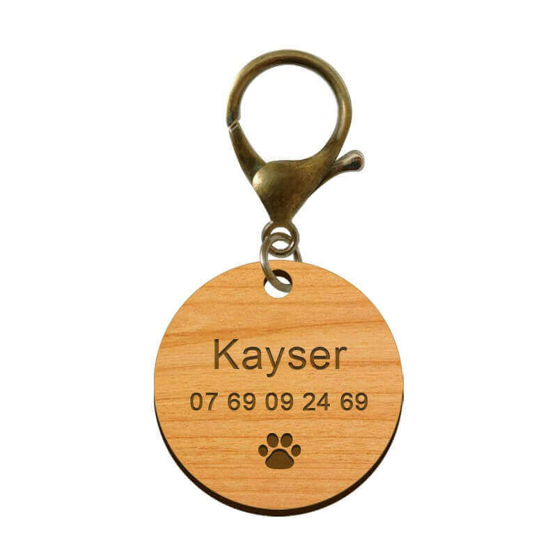 Médaille pour animaux en bois mousqueton bronze