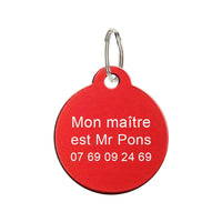 Médaille animaux en métal - Rond rouge 27 mm à personnaliser