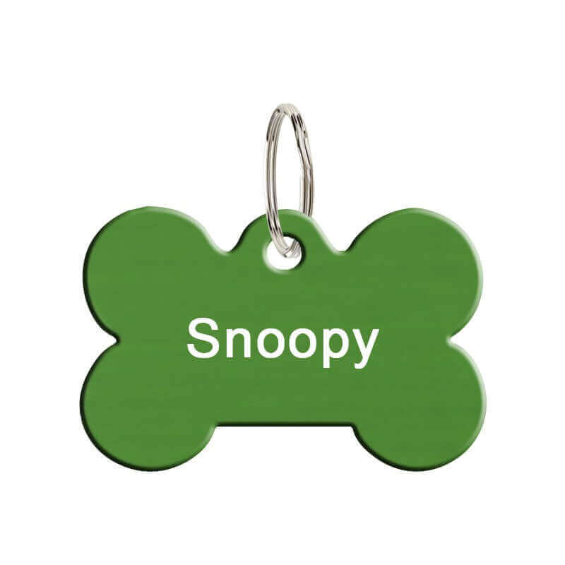 Médaille chien en métal os vert prénom Snoopy