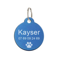 Médaille chien en métal rond bleu 27 mm personnalisé