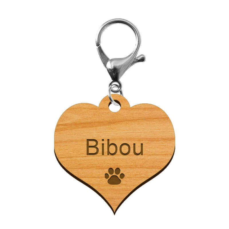 Médaille coeur à personnaliser en bois mousqueton argenté