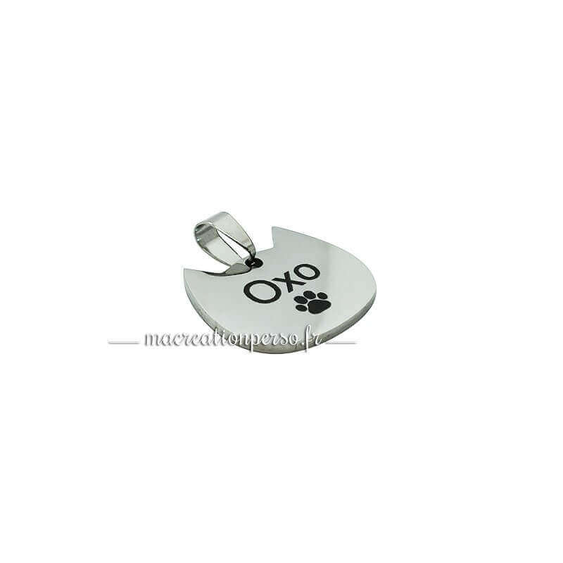 Médaille personnalisable tête de chat en métal argenté
