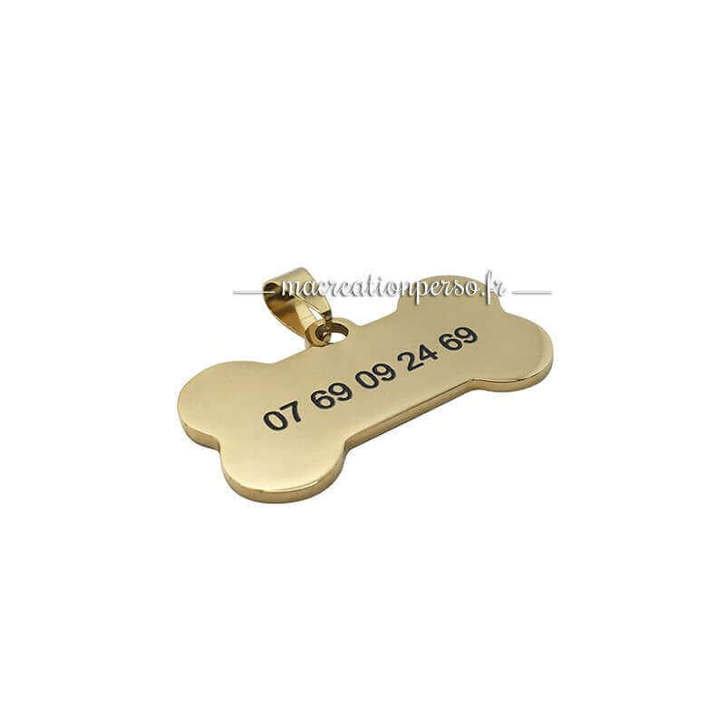 Médaille personnalisé animaux doré en forme d'os