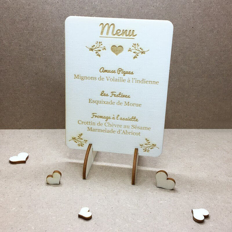 Menu de mariage pas chers en bois gravé