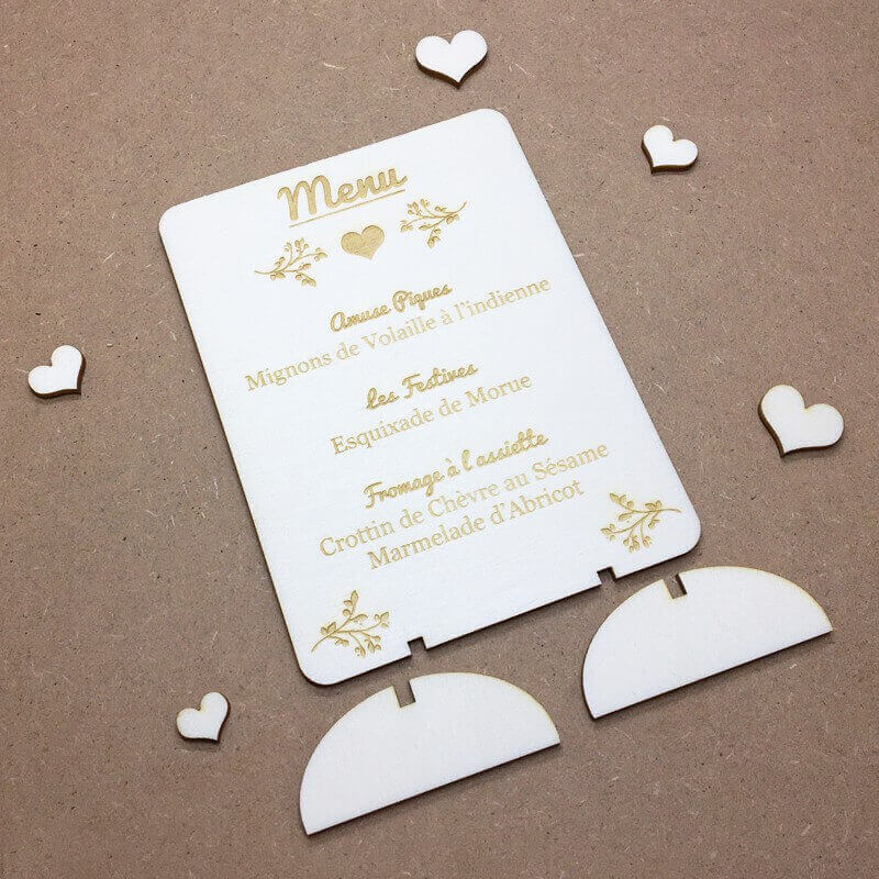 Menu mariage chic personnalisé avec gravure laser