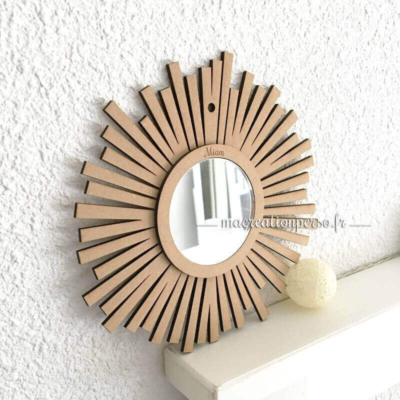 Miroir soleil personnalisé en bois 30 cm