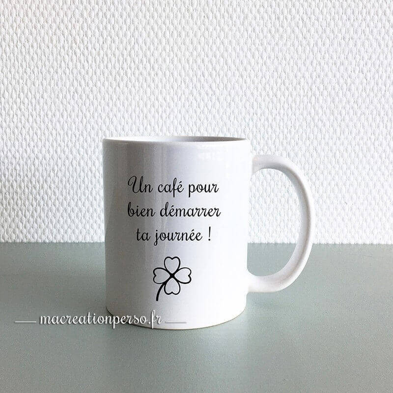 Mug sublimé en céramique avec votre texte et trèfle