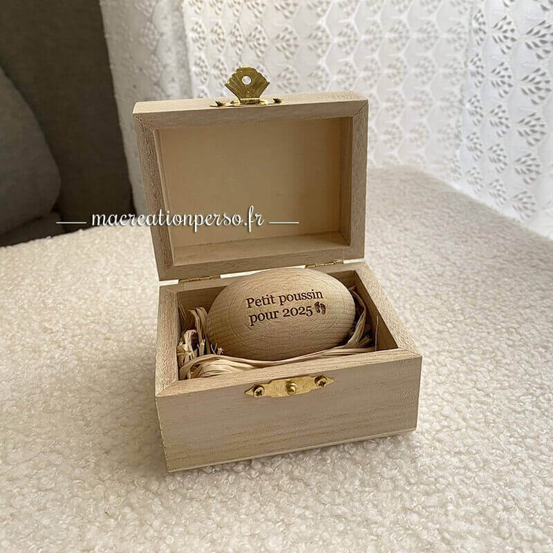 œuf en bois personnalisé annonce grossesse pâques boîte 