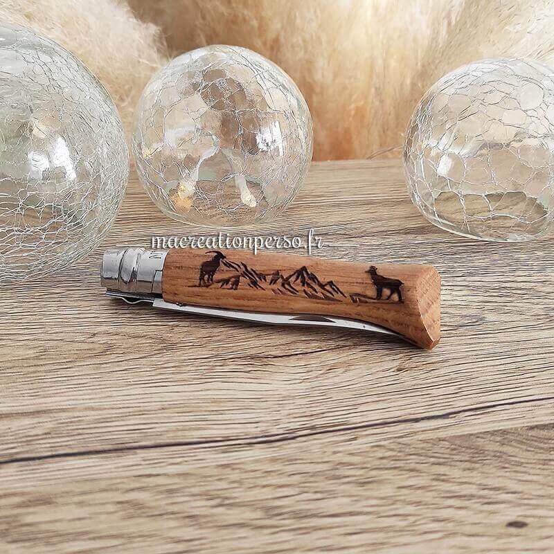 Opinel gravé montagne chamois Animalia couteau N°08