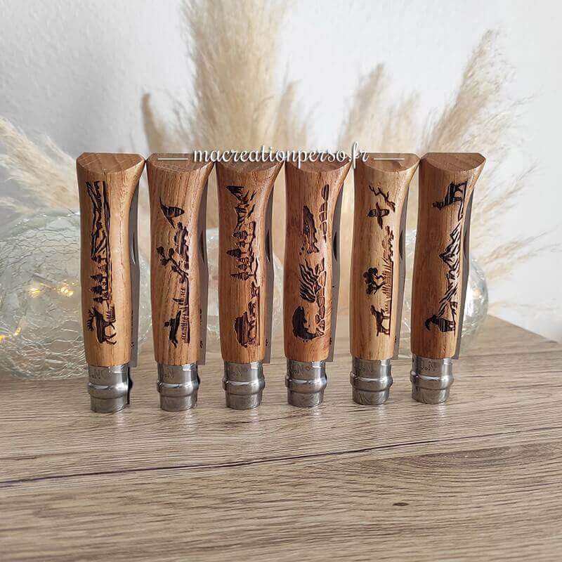 Opinel personnalisé chasse gravé Animalia couteau N°08