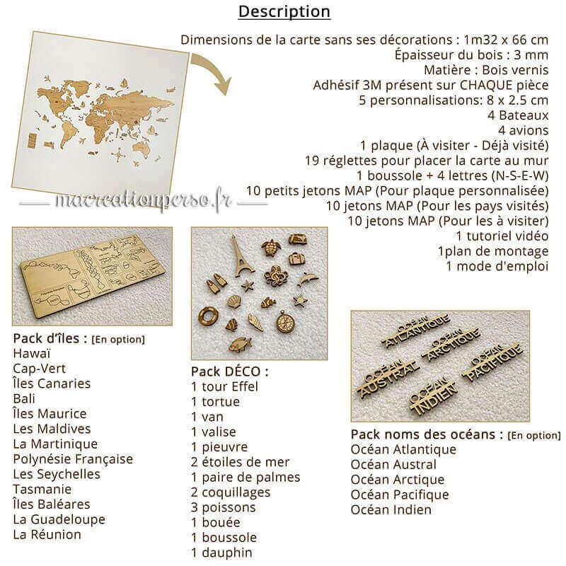 Détail contenu et option de la map personnalisée en bois