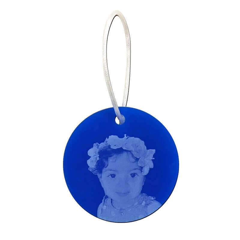 Photo personnalisée avec un visage sur boule plate bleu