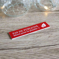 Plaque “Pas de publicité, merci pour la planète" avec logo feuille