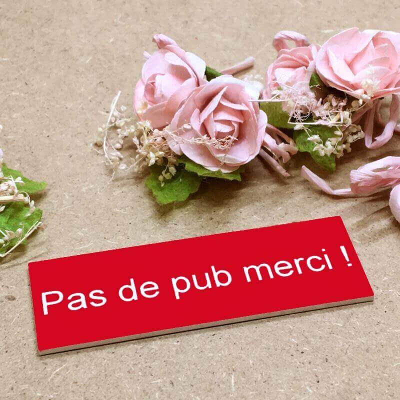 Plaque rectangle PAS DE PUBLICITÉ merci- 1 LIGNE - 6 x 2 cm rouge
