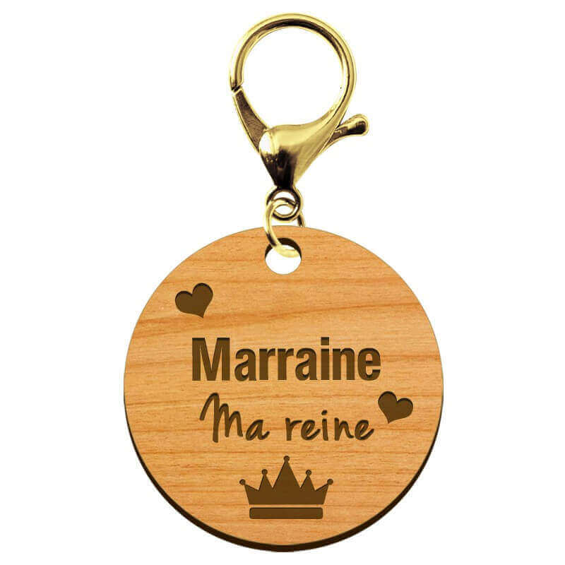 Porte-clé annonce Marraine "Marraine ma Reine" à personnaliser avec mousqueton dorée