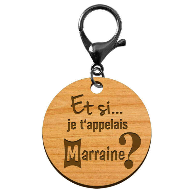 Porte-clé annonce Marraine personnalisable avec un mousqueton de couleur noire métaliisé