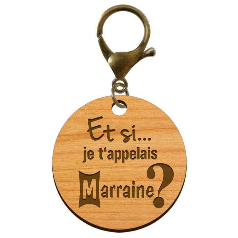 Porte-clé annonce Marraine "Et si je t'appelais Marraine?" à personnaliser avec un mousqueton bronze