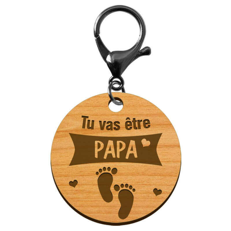 Porte-clé annonce Papa "Tu vas devenir PAPA" personnalisé mousqueton noir