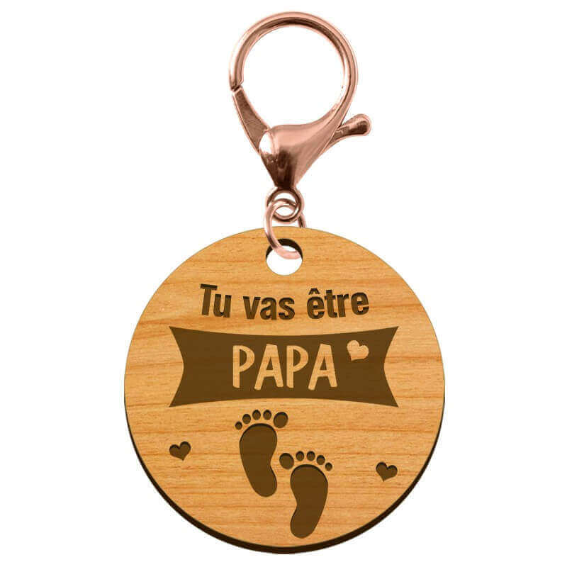 Porte-clé annonce Papa "Tu vas devenir PAPA" personnalisé mousqueton rose