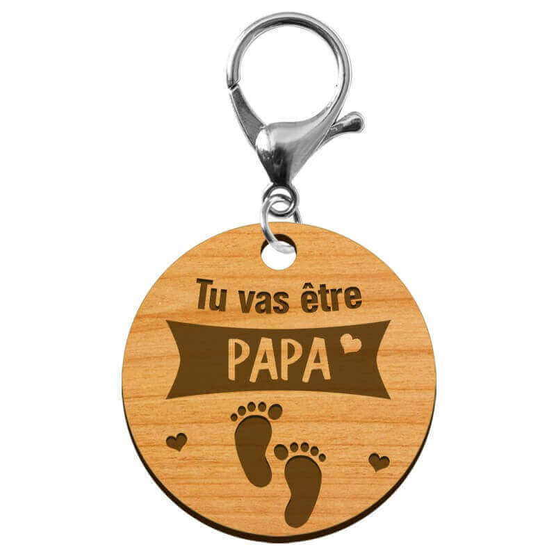 Porte-clé annonce Papa "Tu vas devenir PAPA" personnalisé mousqueton argenté