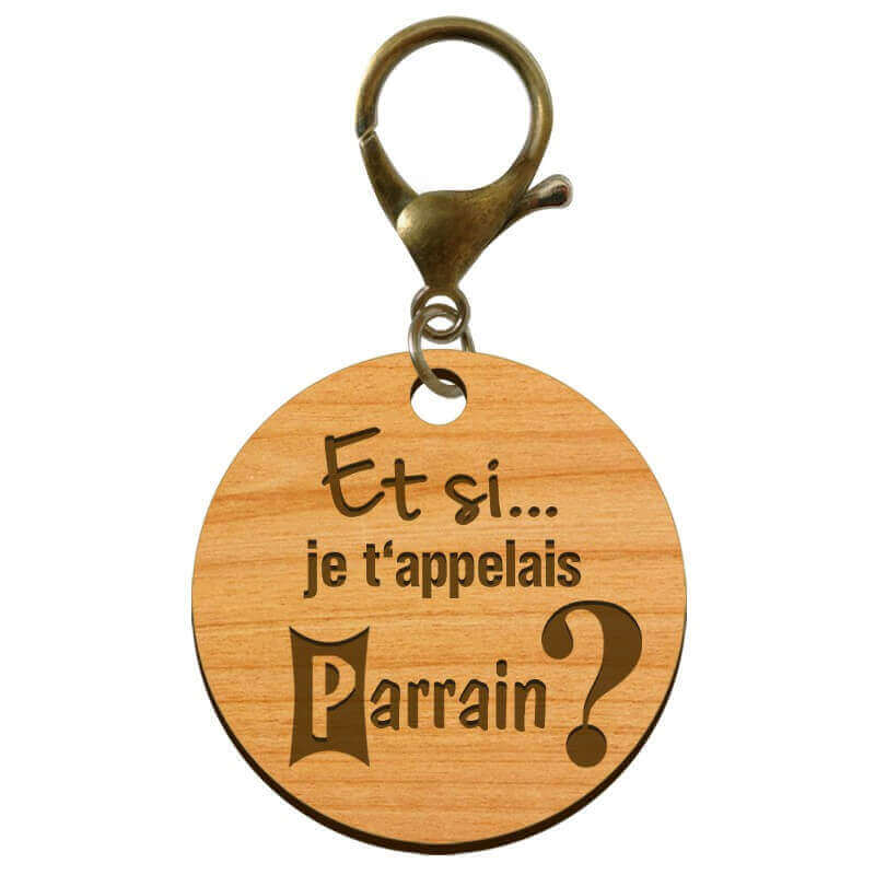 Porte-clé annonce Parrain "Et si je t'appelais Parrain?" à personnaliser avec mousqueton de couleur bronze