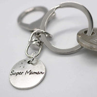 Porte-clé argenté vieilli - Super Maman - MA CREATION PERSO