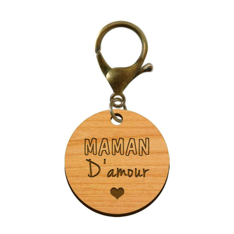 Porte-clé en bois - Maman d'amour mousqueton bronze
