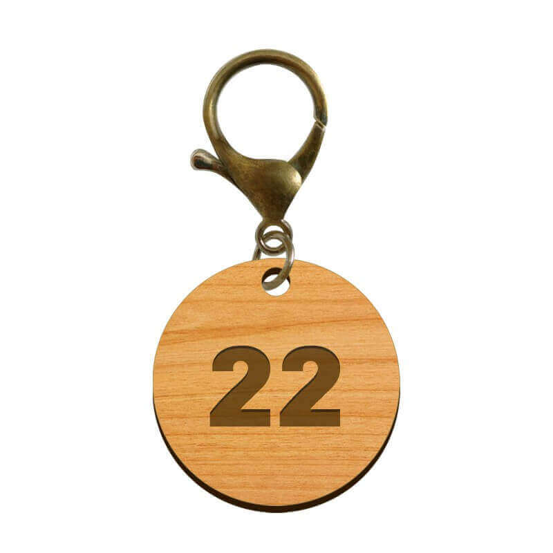 Porte-clé en bois numéro 22 - Ballon de basket mousqueton bronze