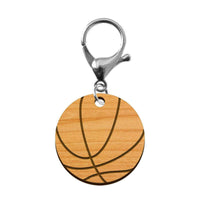Porte-clé en bois personnalisé - Ballon de basket mousqueton argenté