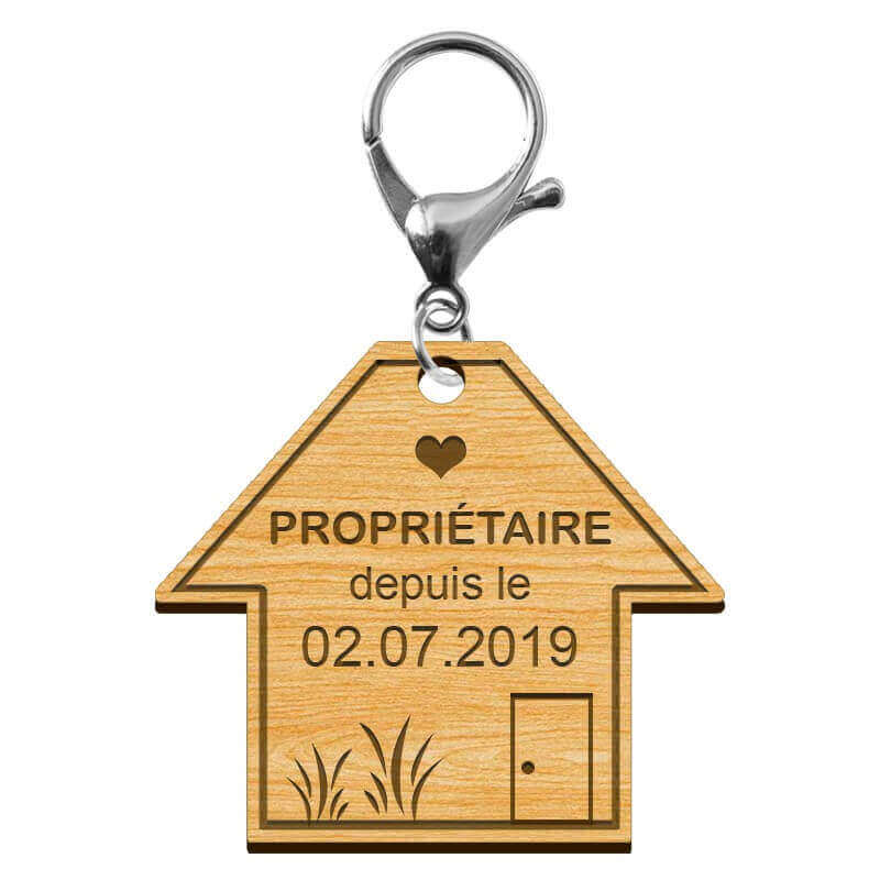Porte-clé en bois Propriétaire depuis le avec mousqueton argenté