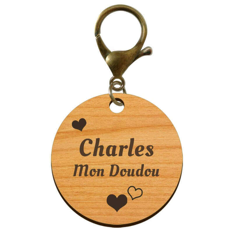 Porte-clé cadeau de Saint-Valentin en bois mousqueton bronze