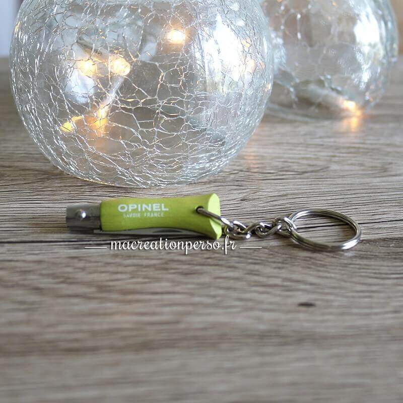 Porte clé couteau Opinel n° 2 personnalisé vert anis