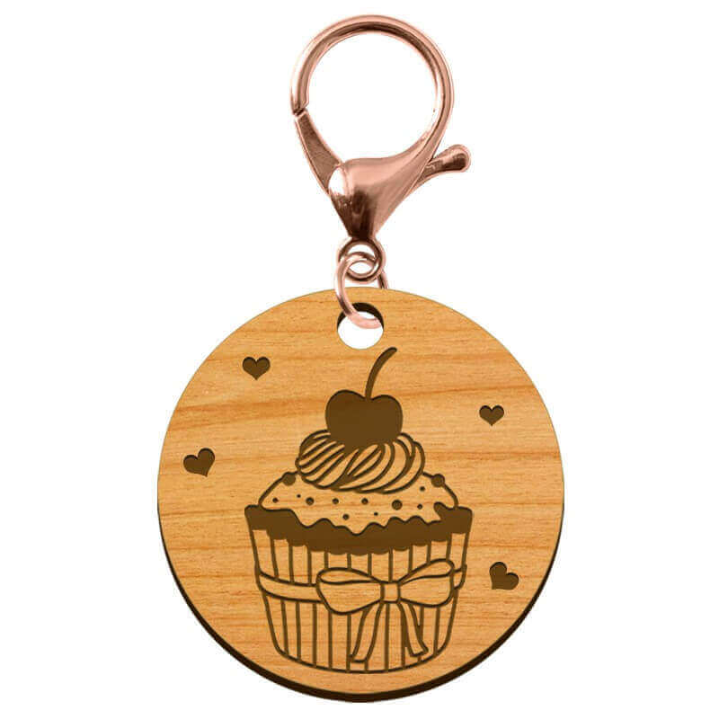 Porte-clé Cupcake en bois à personnaliser mousqueton rose