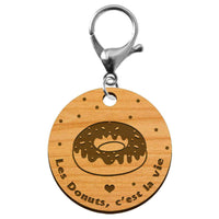 Porte-clé "Les Donuts, c'est la vie" mousqueton argenté