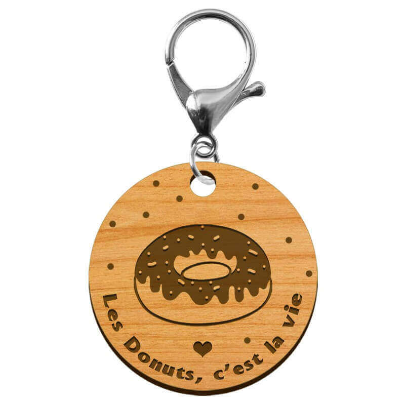 Porte-clé "Les Donuts, c'est la vie" mousqueton argenté