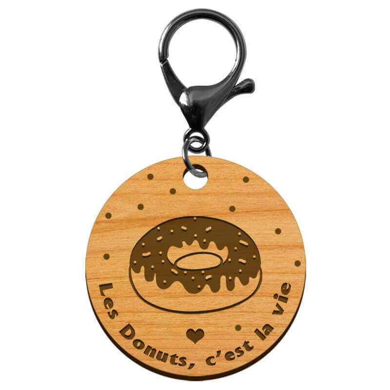 Porte-clé "Les Donuts, c'est la vie" mousqueton noir